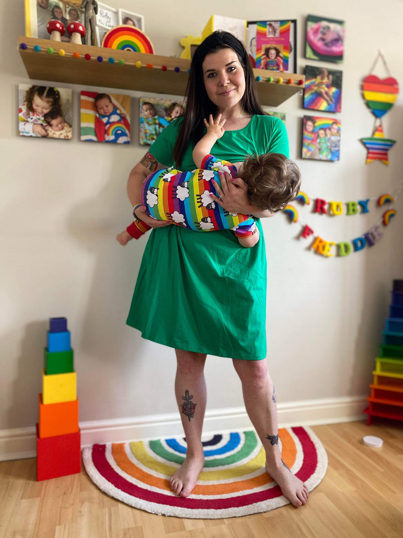 Gemma Green Breastfeeding Skater Dress - Stylish Mum for breastfeeding cloths
